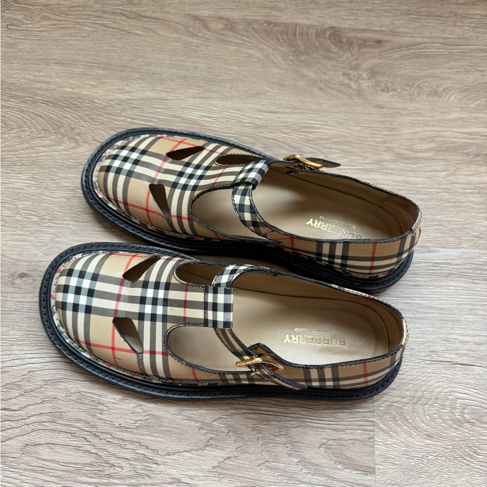 Burberry Beige and Black Plaid Mary Jane Shoes